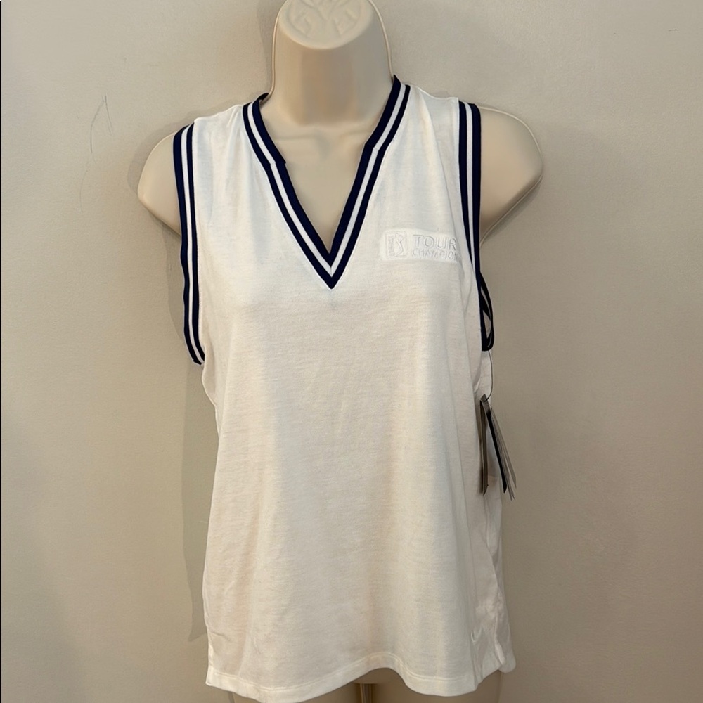 Nike Dri-Fit PGA Championship logo White Sleeveless V-Neck Tank with Navy Trim S